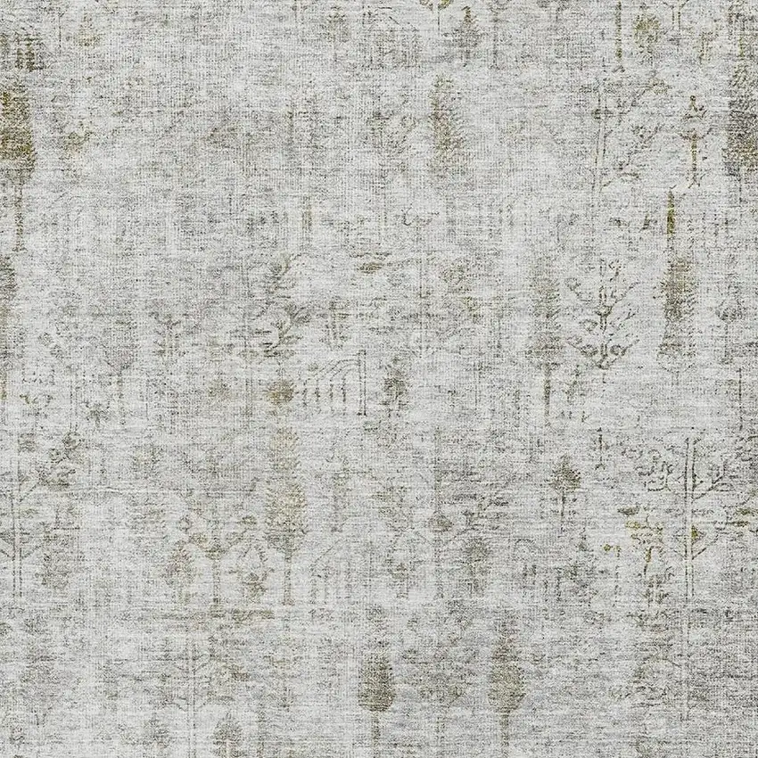 Silver Ivory And Beige Floral Washable Area Rug With UV Protection Photo 2