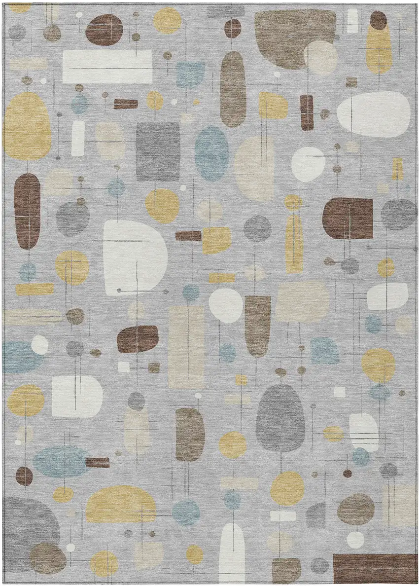 Silver Ivory And Brown Geometric Washable Indoor Outdoor Area Rug Photo 1