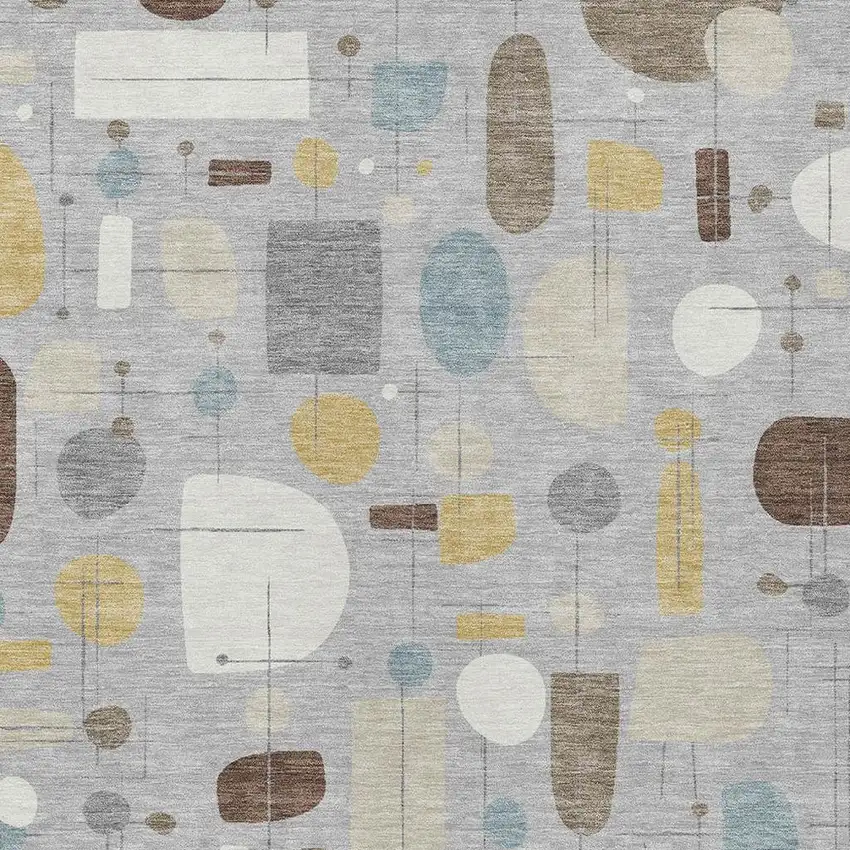 Silver Ivory And Brown Geometric Washable Indoor Outdoor Area Rug Photo 2