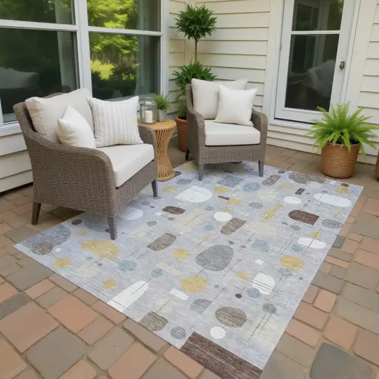 Silver Ivory And Brown Geometric Washable Indoor Outdoor Area Rug Photo 4