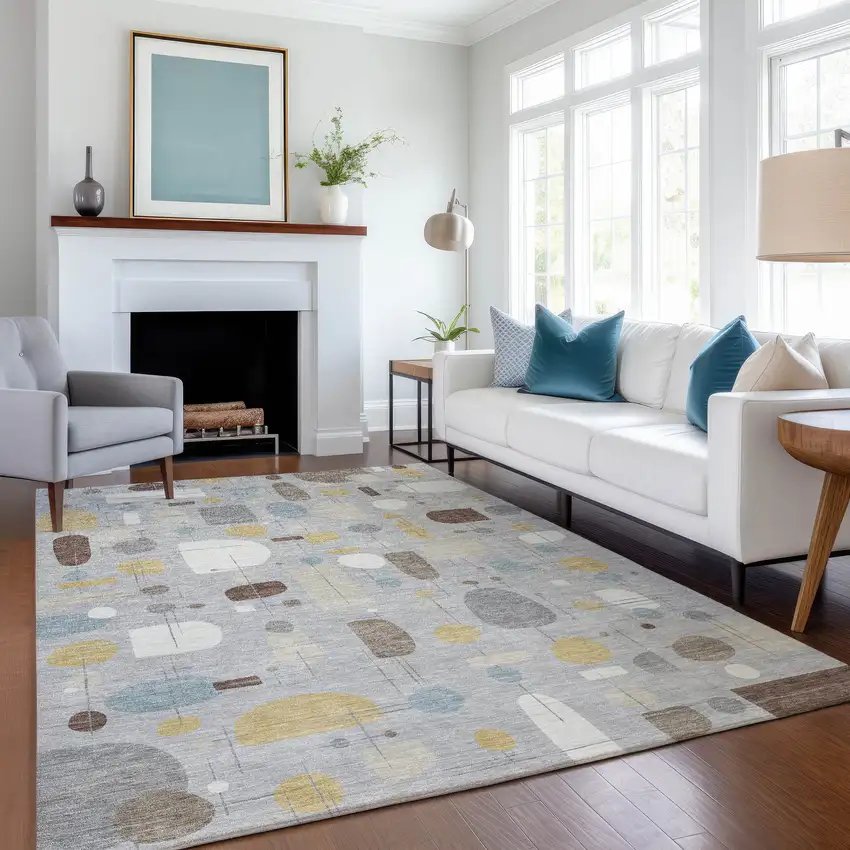 Silver Ivory And Brown Geometric Washable Indoor Outdoor Area Rug Photo 6