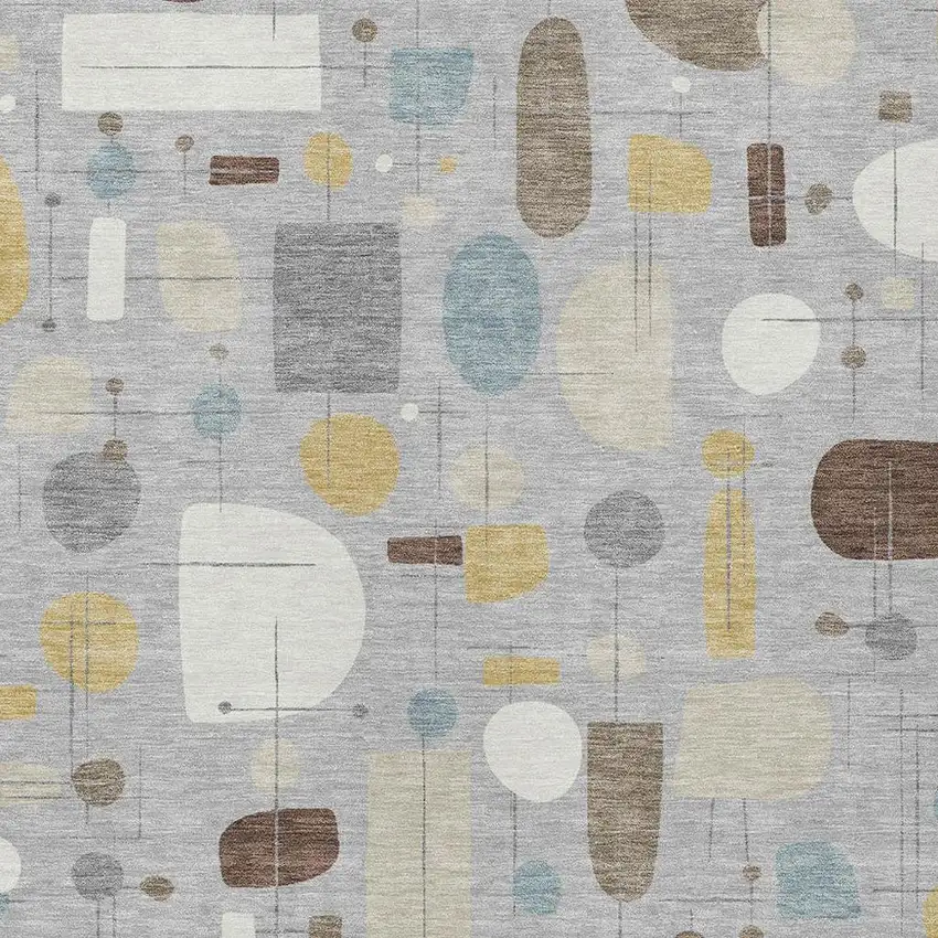 Silver Ivory And Brown Geometric Washable Indoor Outdoor Area Rug Photo 2