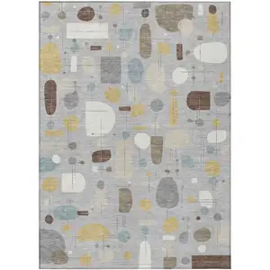 Photo of Silver Ivory And Brown Geometric Washable Indoor Outdoor Area Rug