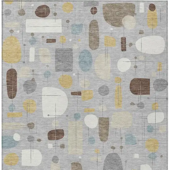 Silver Ivory And Brown Geometric Washable Indoor Outdoor Area Rug Photo 3