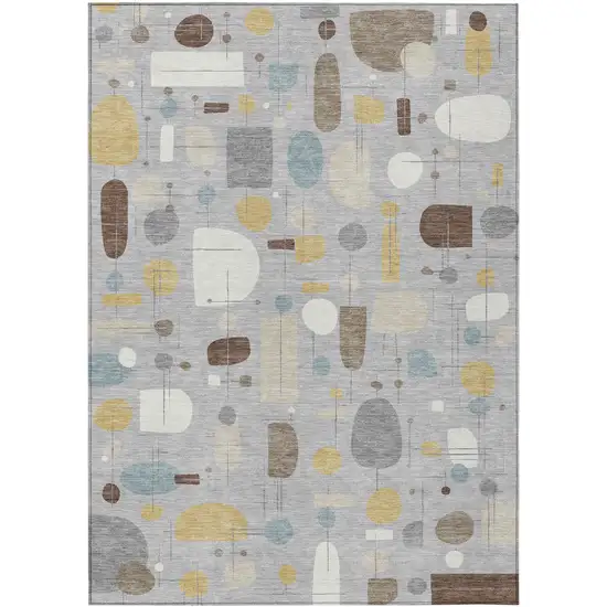 Silver Ivory And Brown Geometric Washable Indoor Outdoor Area Rug Photo 1
