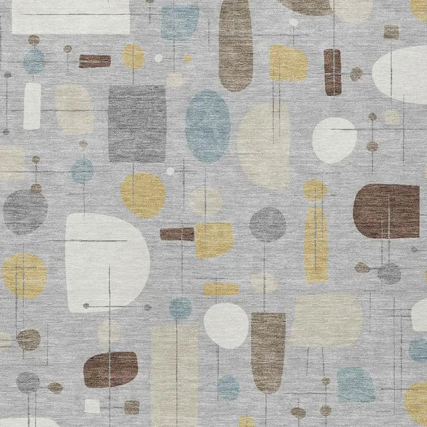 Silver Ivory And Brown Geometric Washable Indoor Outdoor Area Rug Photo 2