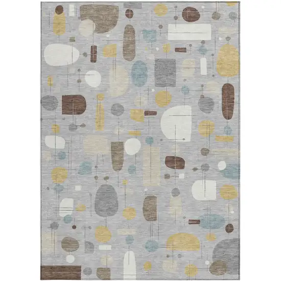 Silver Ivory And Brown Geometric Washable Indoor Outdoor Area Rug Photo 3