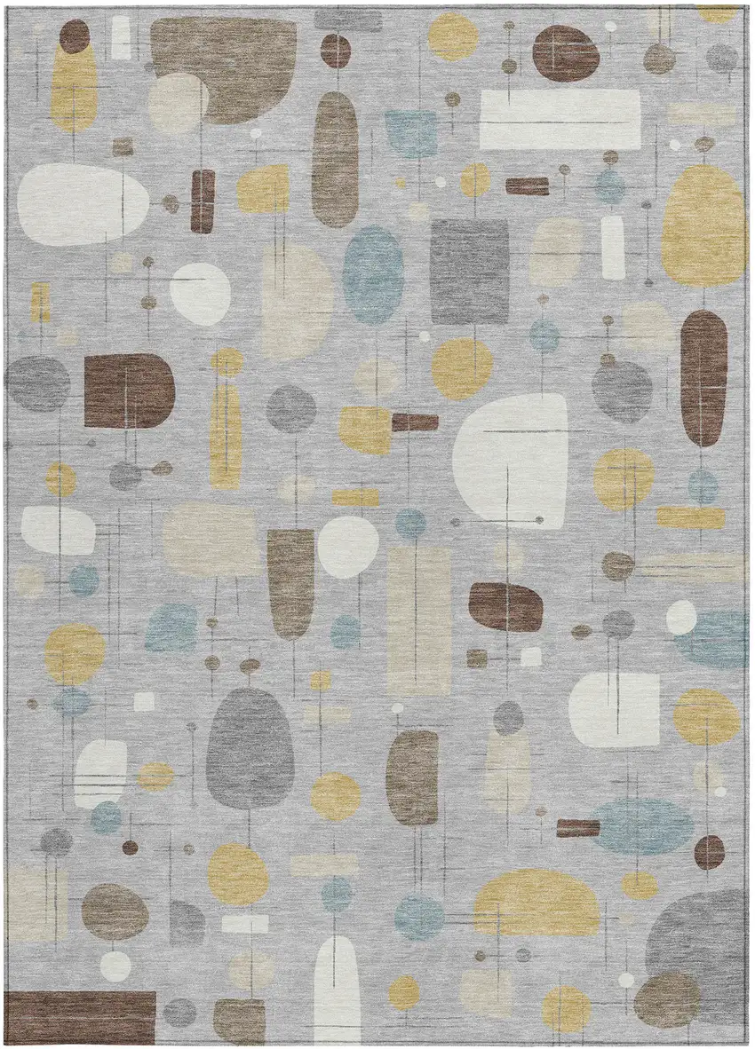 Silver Ivory And Brown Geometric Washable Indoor Outdoor Area Rug Photo 3