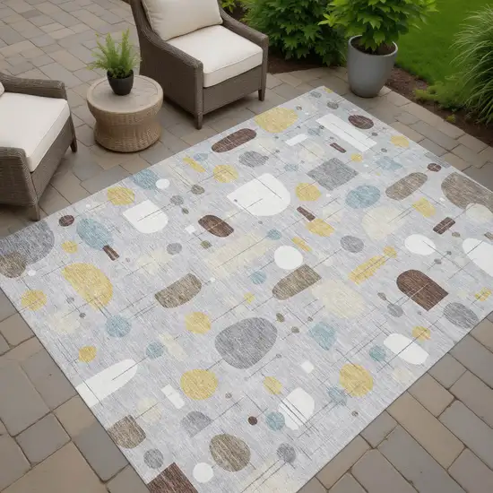 Silver Ivory And Brown Geometric Washable Indoor Outdoor Area Rug Photo 7