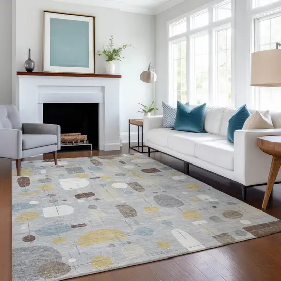 Silver Ivory And Brown Geometric Washable Indoor Outdoor Area Rug Photo 6