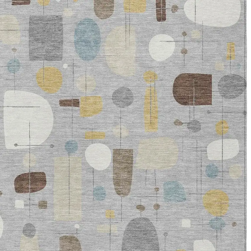 Silver Ivory And Brown Geometric Washable Indoor Outdoor Area Rug Photo 2