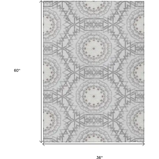 Silver Ivory And Gray Floral Medallion Washable Indoor Outdoor Area Rug Photo 3