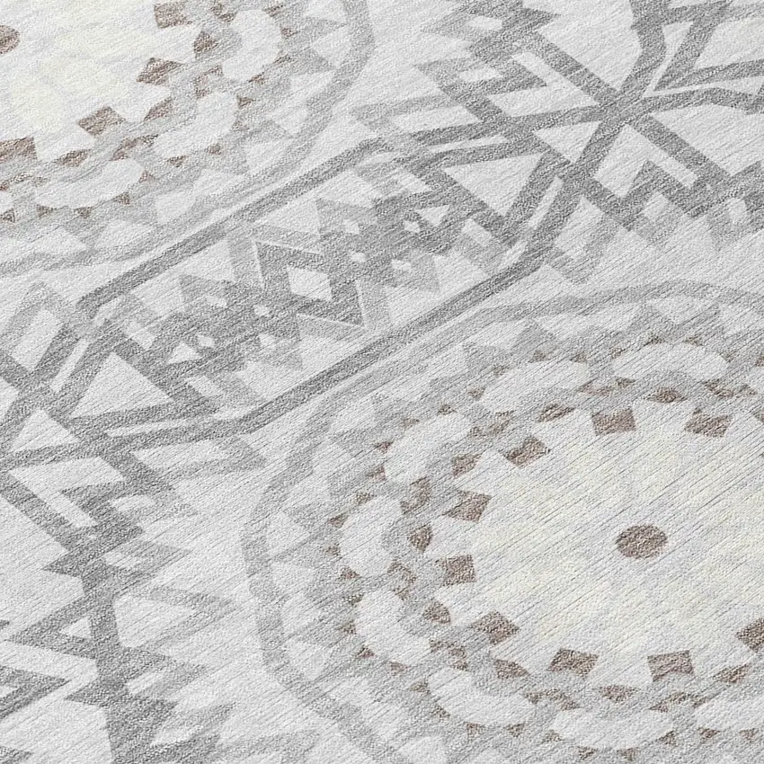 Silver Ivory And Gray Floral Medallion Washable Indoor Outdoor Area Rug Photo 5