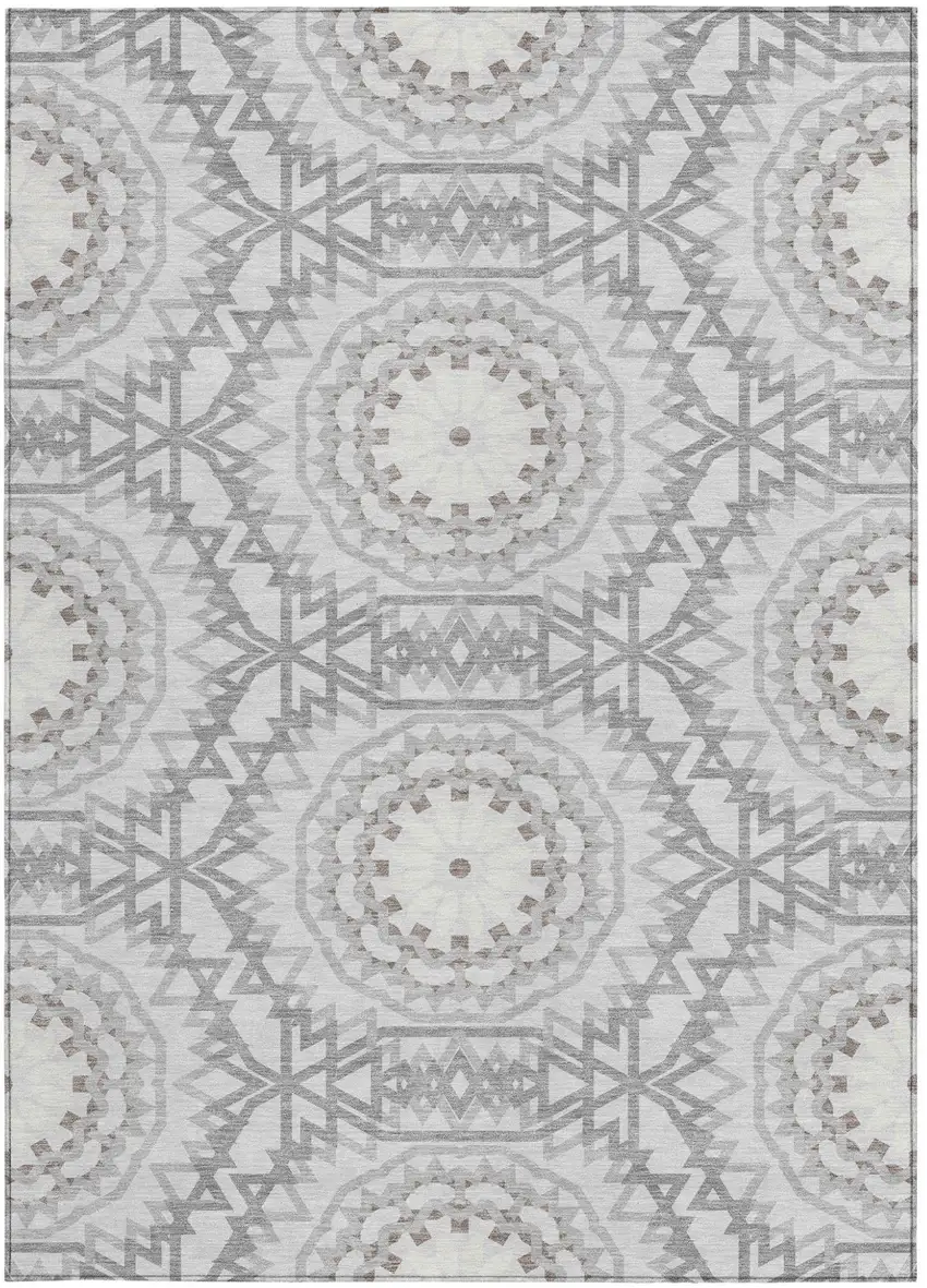 Silver Ivory And Gray Floral Medallion Washable Indoor Outdoor Area Rug Photo 6