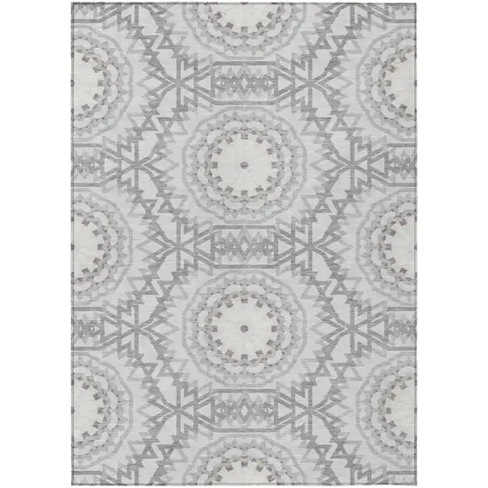 Silver Ivory And Gray Floral Medallion Washable Indoor Outdoor Area Rug Photo 2