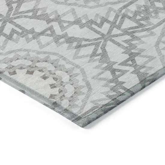 Silver Ivory And Gray Floral Medallion Washable Indoor Outdoor Area Rug Photo 4