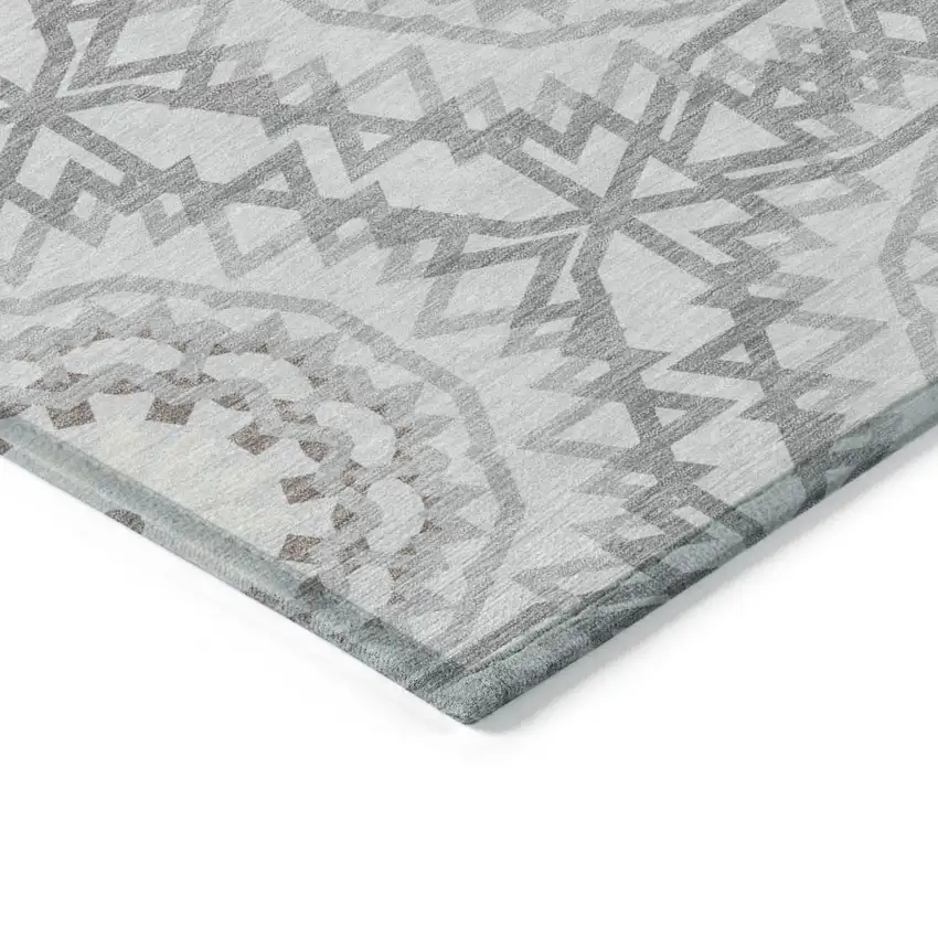 Silver Ivory And Gray Floral Medallion Washable Indoor Outdoor Area Rug Photo 4