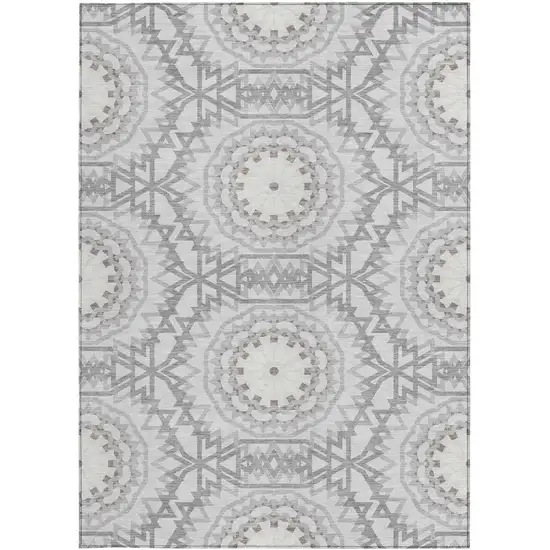 Silver Ivory And Gray Floral Medallion Washable Indoor Outdoor Area Rug Photo 6