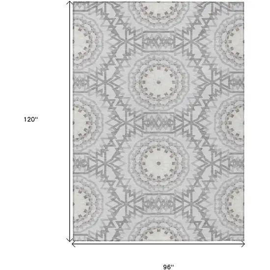 Silver Ivory And Gray Floral Medallion Washable Indoor Outdoor Area Rug Photo 3