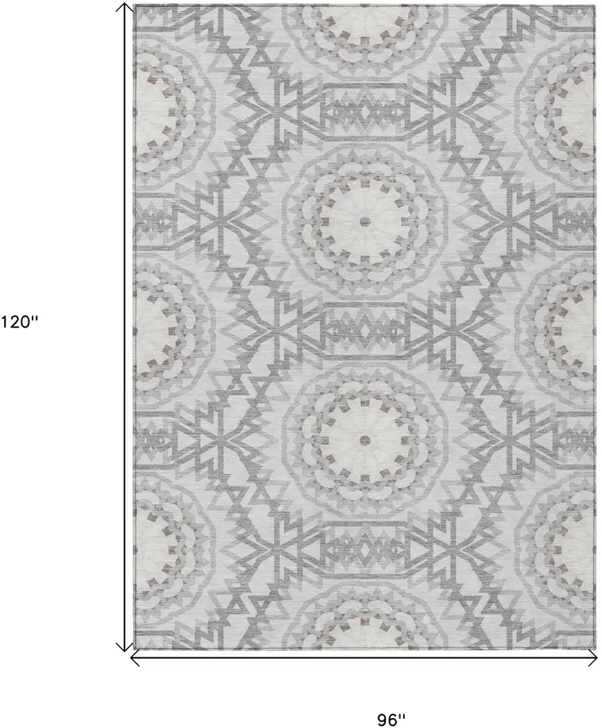 Silver Ivory And Gray Floral Medallion Washable Indoor Outdoor Area Rug Photo 3