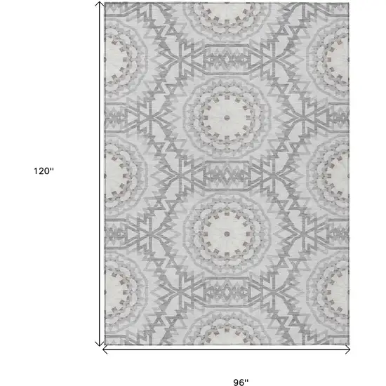Silver Ivory And Gray Floral Medallion Washable Indoor Outdoor Area Rug Photo 3