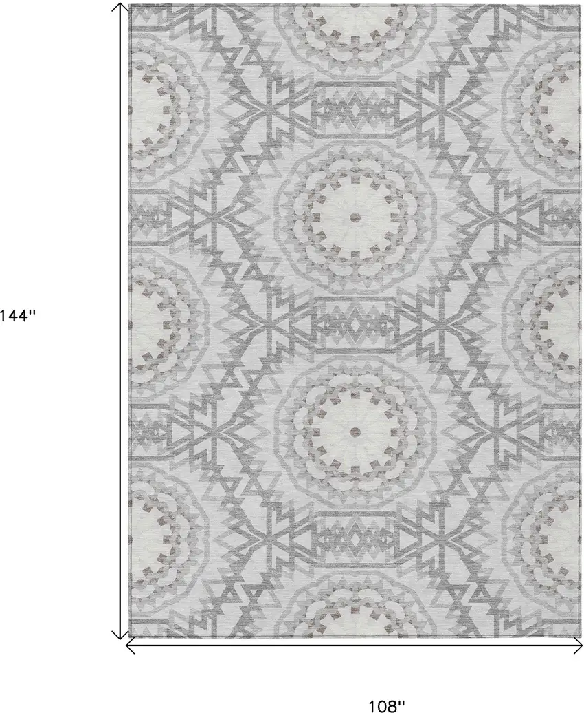 Silver Ivory And Gray Floral Medallion Washable Indoor Outdoor Area Rug Photo 3