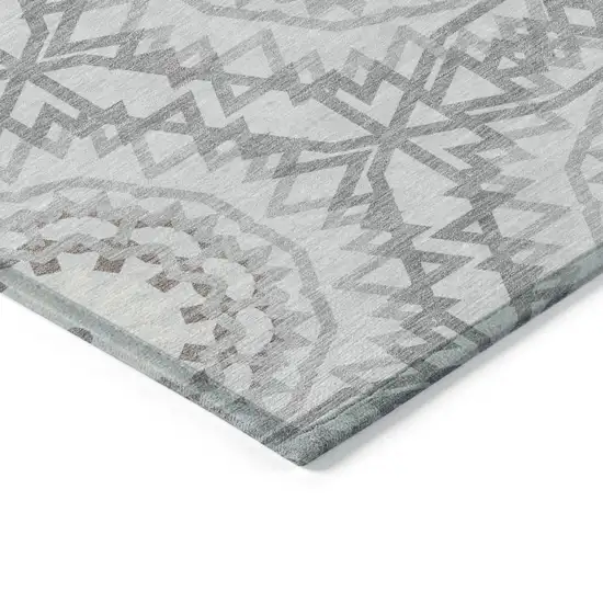 Silver Ivory And Gray Floral Medallion Washable Indoor Outdoor Area Rug Photo 4