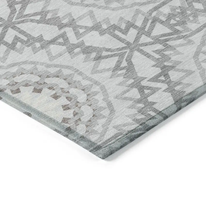 Silver Ivory And Gray Floral Medallion Washable Indoor Outdoor Area Rug Photo 4