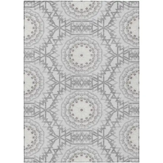 Silver Ivory And Gray Floral Medallion Washable Indoor Outdoor Area Rug Photo 2