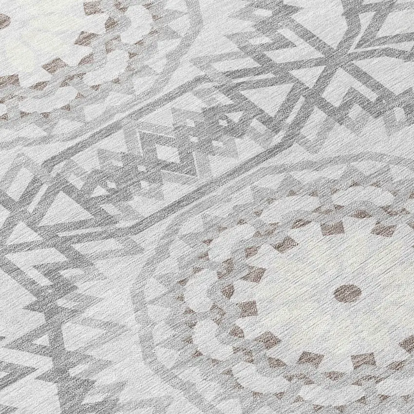Silver Ivory And Gray Floral Medallion Washable Indoor Outdoor Area Rug Photo 5