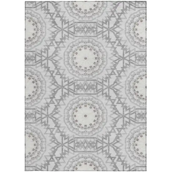 Silver Ivory And Gray Floral Medallion Washable Indoor Outdoor Area Rug Photo 6