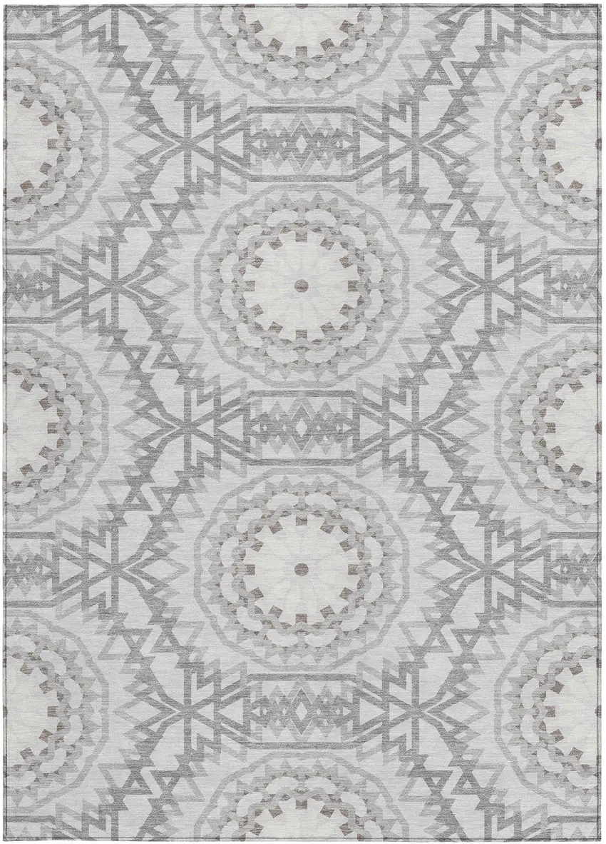 Silver Ivory And Gray Floral Medallion Washable Indoor Outdoor Area Rug Photo 6