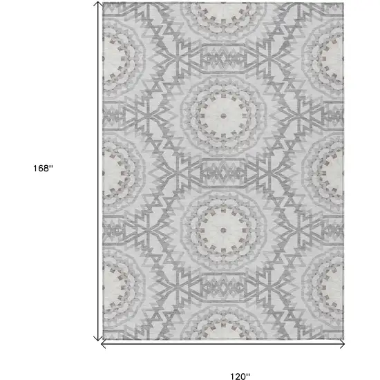 Silver Ivory And Gray Floral Medallion Washable Indoor Outdoor Area Rug Photo 3