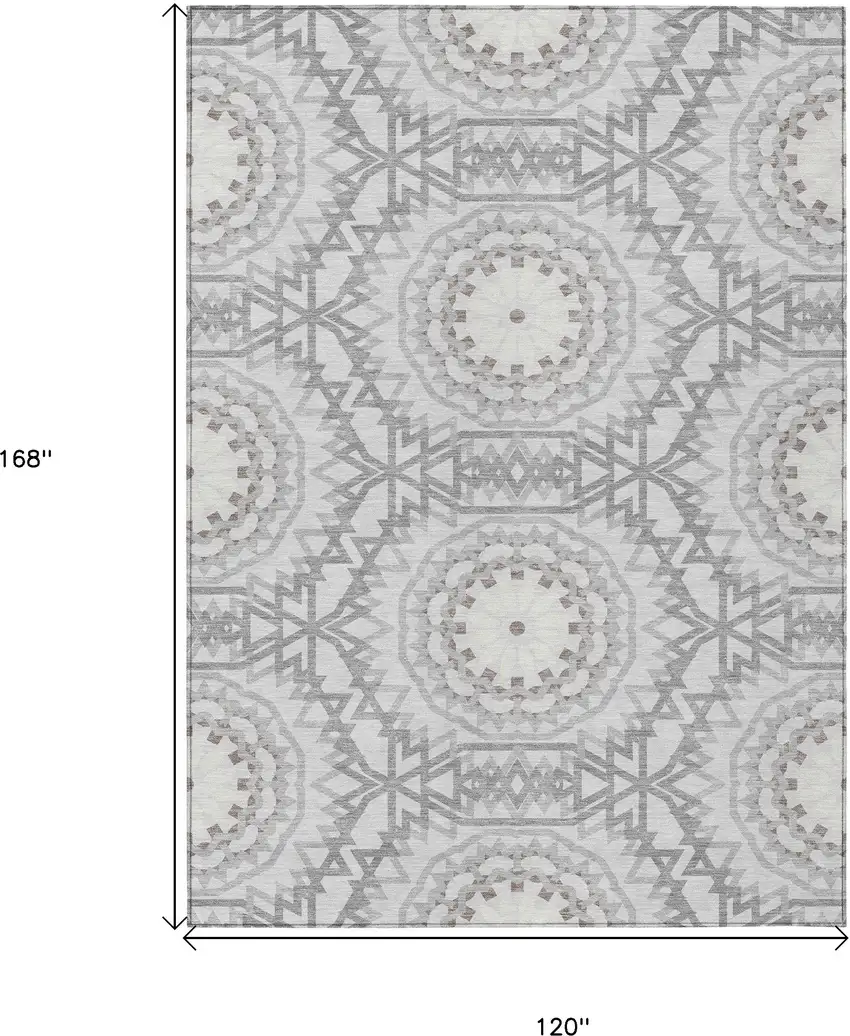 Silver Ivory And Gray Floral Medallion Washable Indoor Outdoor Area Rug Photo 3