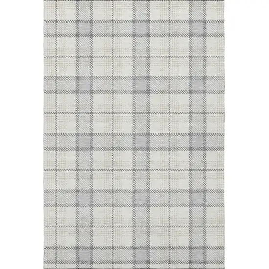 Silver Ivory And Gray Plaid Washable Area Rug With UV Protection Photo 3