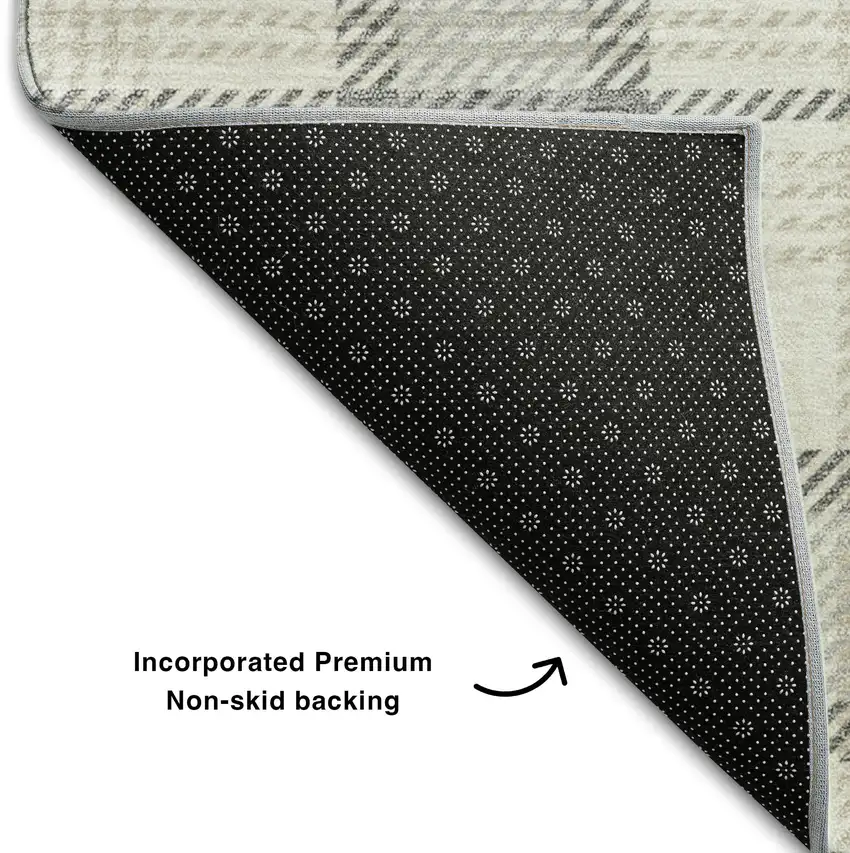 Silver Ivory And Gray Plaid Washable Area Rug With UV Protection Photo 6