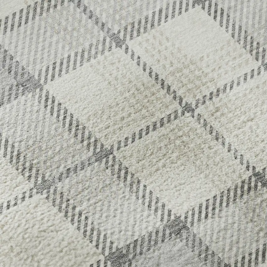 Silver Ivory And Gray Plaid Washable Area Rug With UV Protection Photo 9