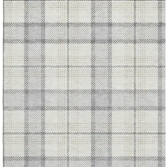 Silver Ivory And Gray Plaid Washable Area Rug With UV Protection Photo 2