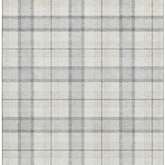 Silver Ivory And Gray Plaid Washable Area Rug With UV Protection Photo 3