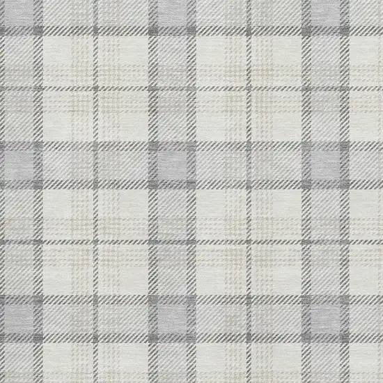 Silver Ivory And Gray Plaid Washable Area Rug With UV Protection Photo 2