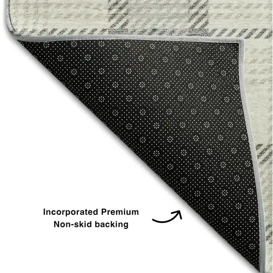 Silver Ivory And Gray Plaid Washable Area Rug With UV Protection Photo 6