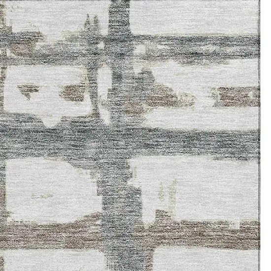 Silver Ivory And Gray Striped Washable Area Rug With UV Protection Photo 3