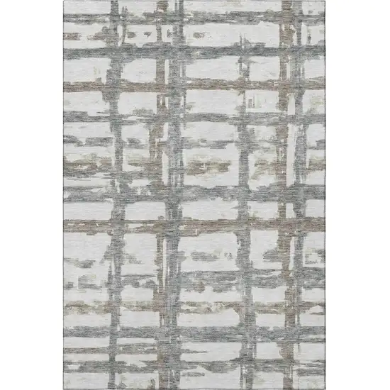 Silver Ivory And Gray Striped Washable Area Rug With UV Protection Photo 4