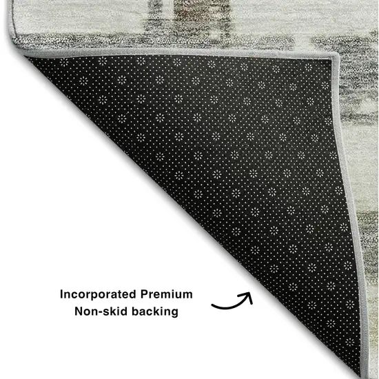 Silver Ivory And Gray Striped Washable Area Rug With UV Protection Photo 7