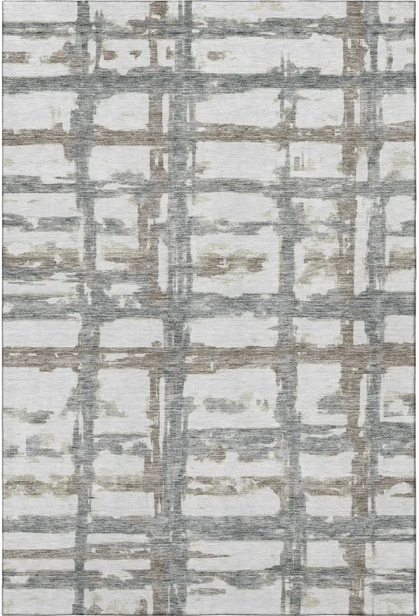 Silver Ivory And Gray Striped Washable Area Rug With UV Protection Photo 4
