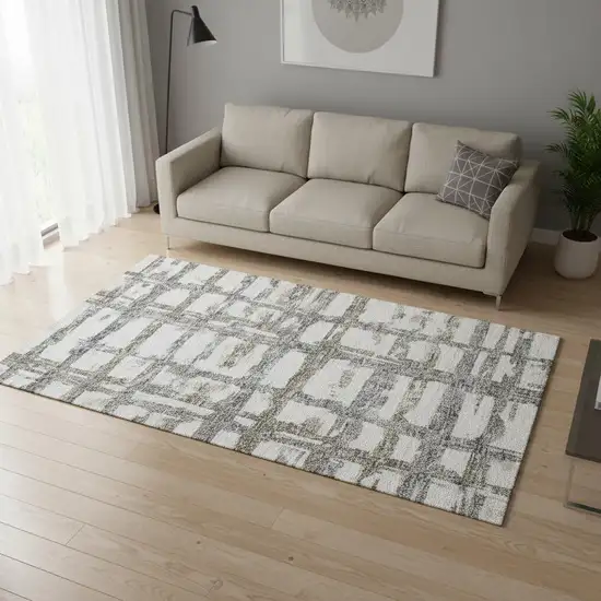 Silver Ivory And Gray Striped Washable Area Rug With UV Protection Photo 2