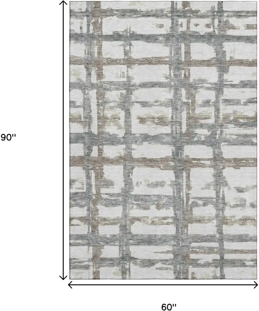 Silver Ivory And Gray Striped Washable Area Rug With UV Protection Photo 3