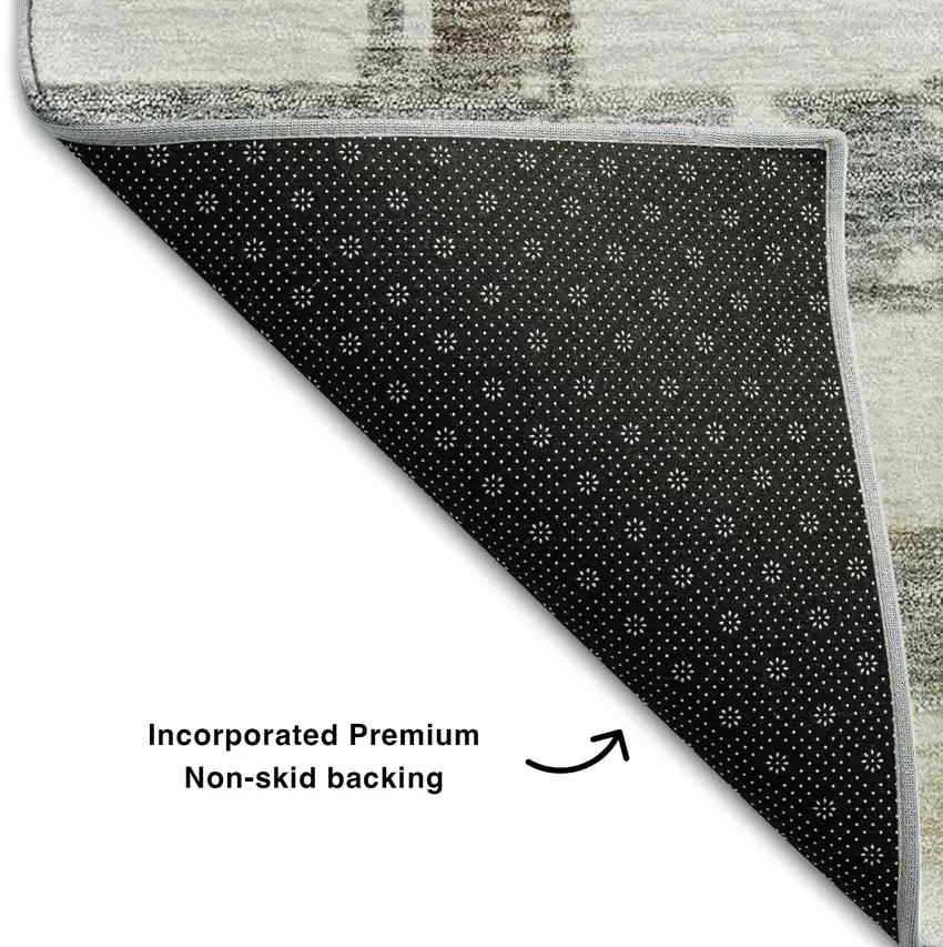 Silver Ivory And Gray Striped Washable Area Rug With UV Protection Photo 7