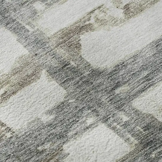 Silver Ivory And Gray Striped Washable Area Rug With UV Protection Photo 8