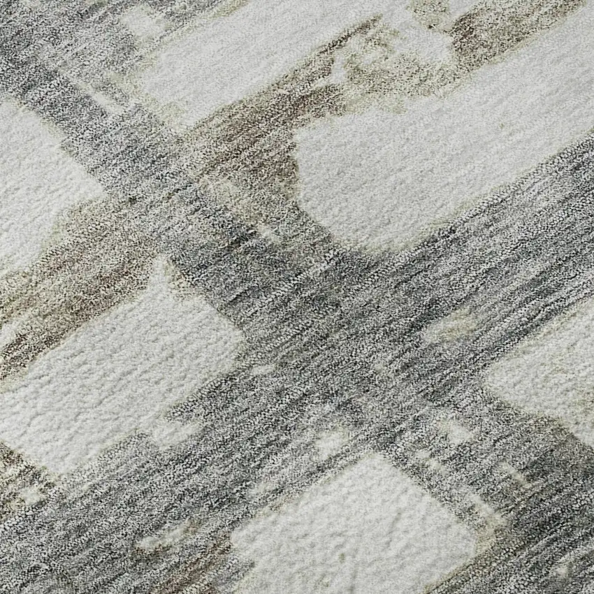 Silver Ivory And Gray Striped Washable Area Rug With UV Protection Photo 8